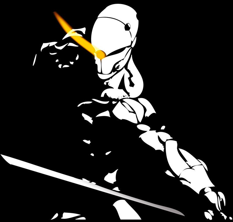 Robotic Warrior with Sword — Black, Dramatic, Digital Art, Laser