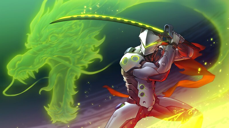 Robotic Warrior with Sword — Green, Dramatic, Digital Art