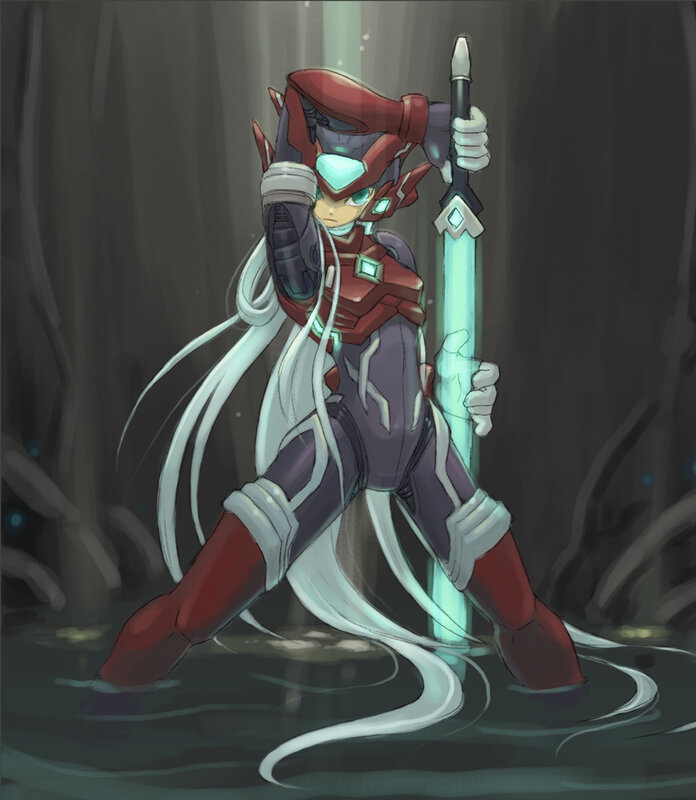 Robotic Warrior with Sword — Red, Dramatic
