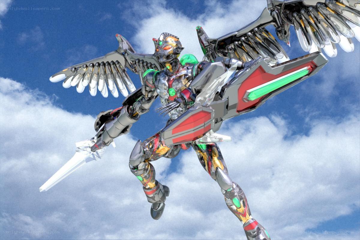 robotic warrior with wings