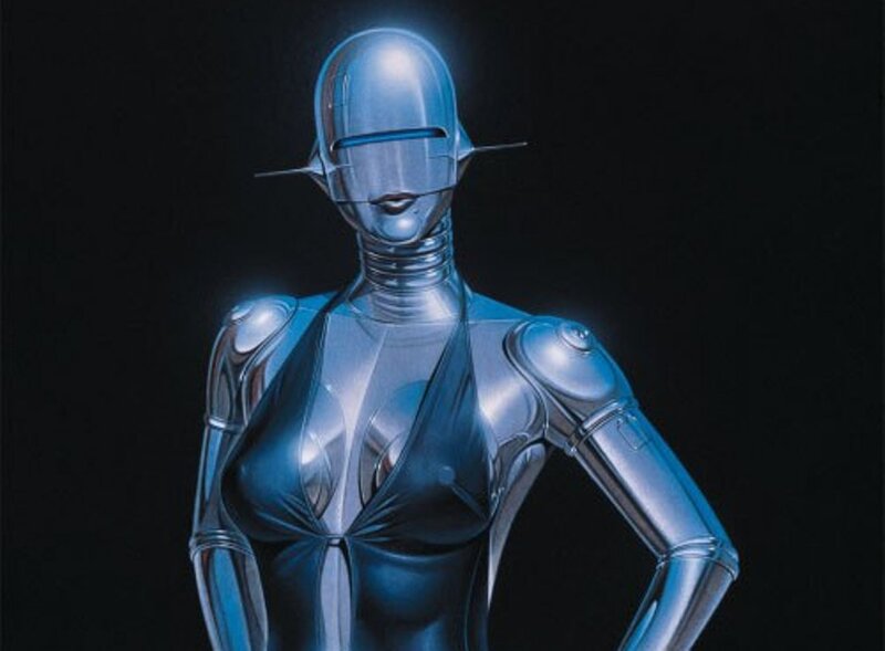robotic woman in blue