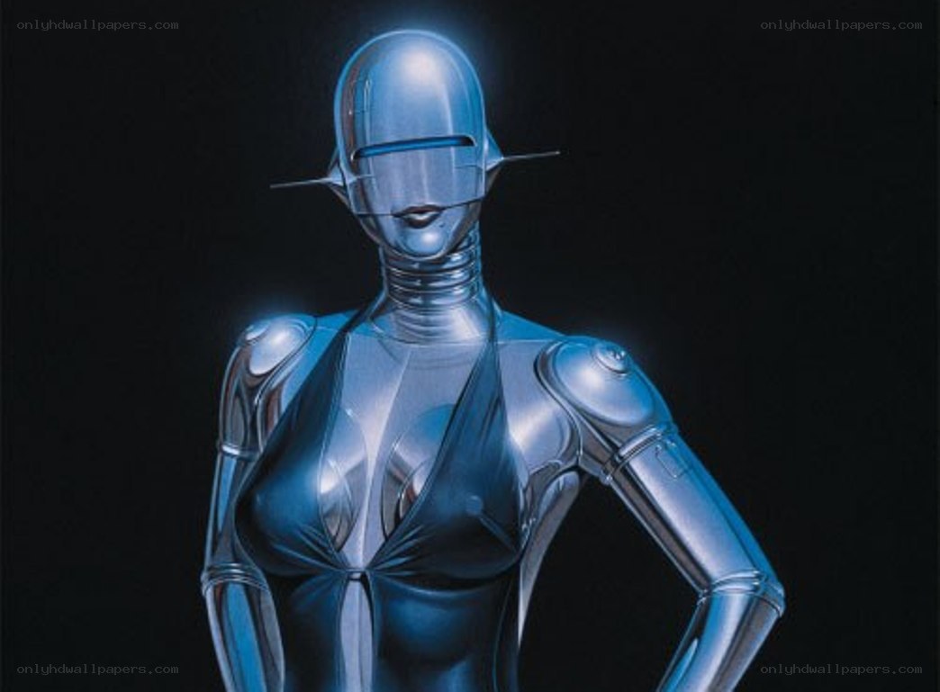 robotic woman in blue