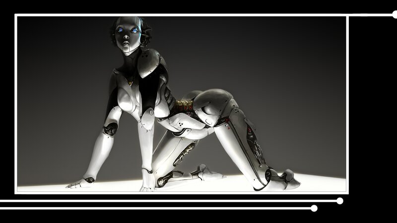 robotic woman in crouched pose