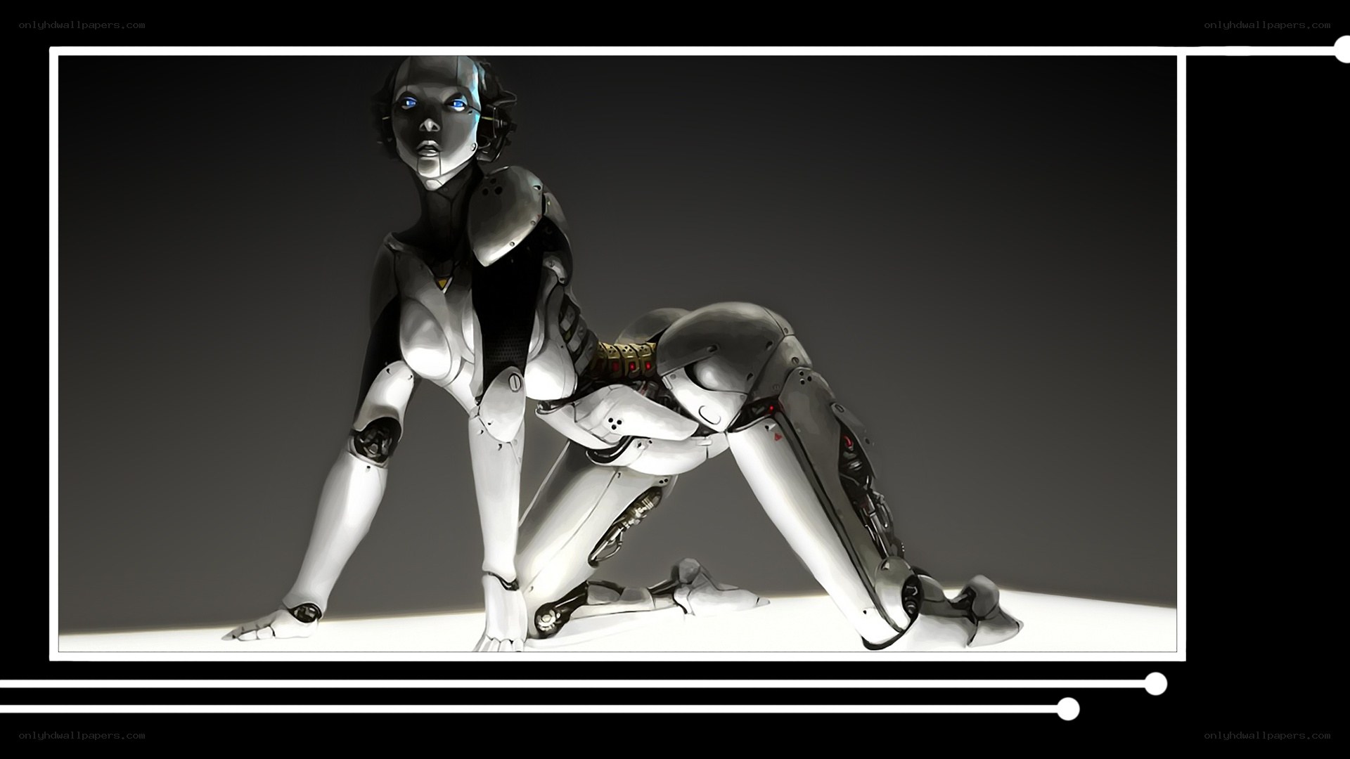 robotic woman in crouched pose
