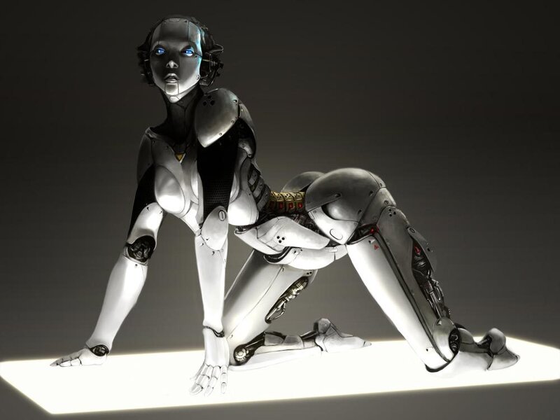 robotic woman in crouched pose