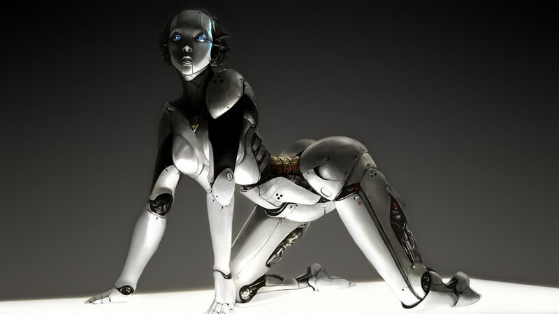 robotic woman in crouched pose