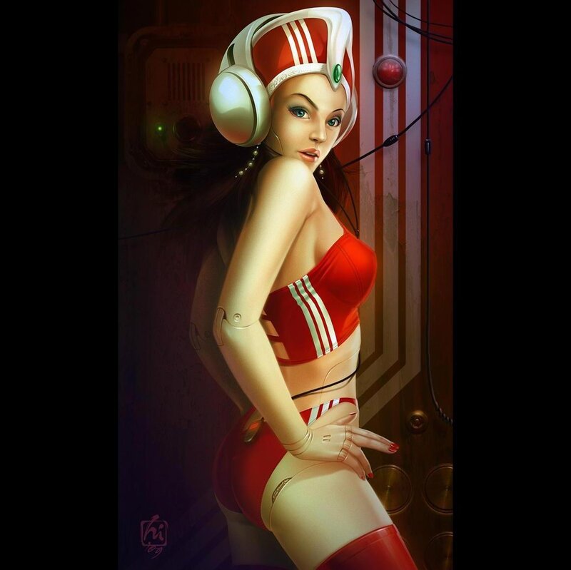 Robotic Woman in Red Suit