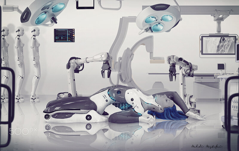 Robotic Woman on Surgery Table