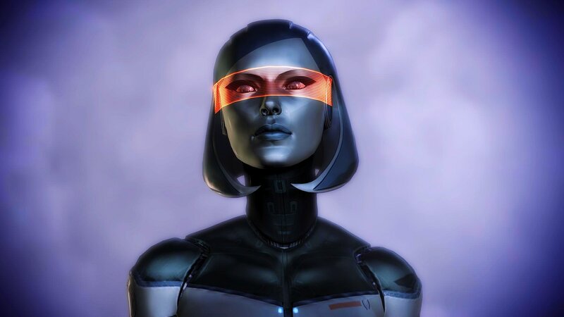 robotic woman with glowing visor