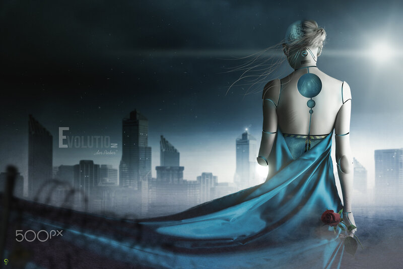 Robotic Woman with Rose