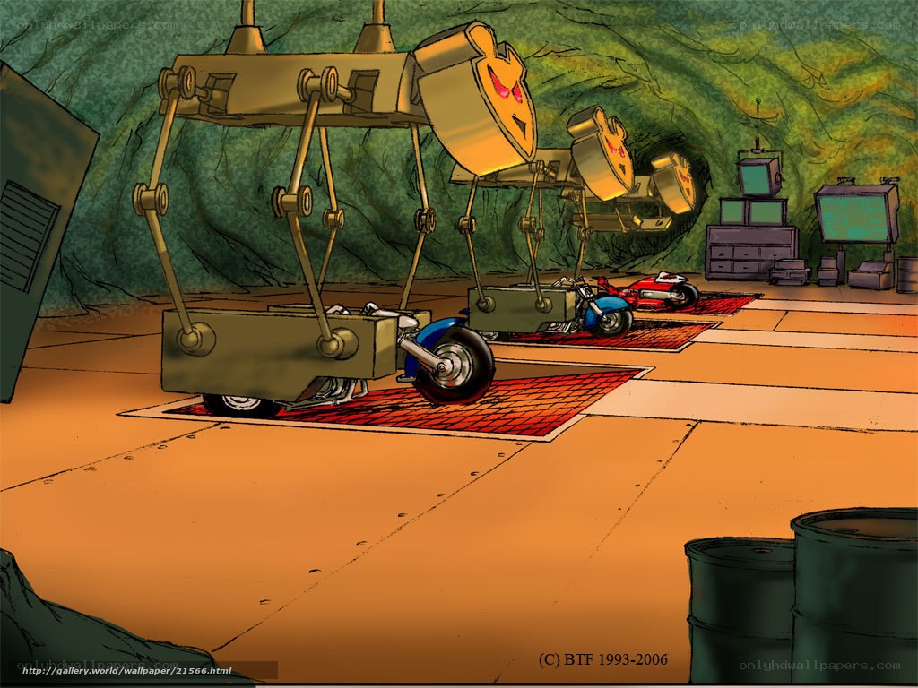 robotic workshop with motorcycles