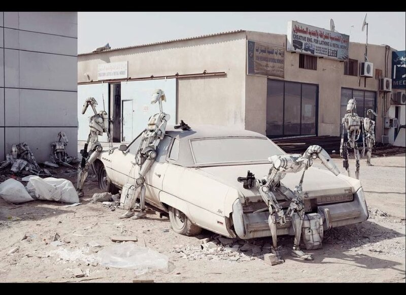 robots at a junkyard