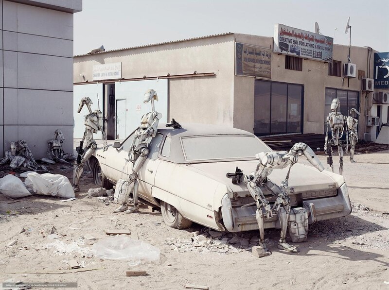 Robots at a junkyard
