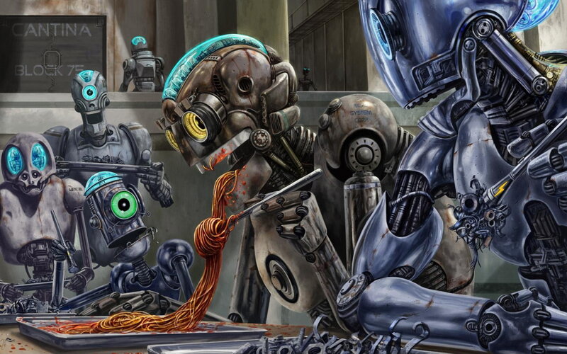 Robots Eating Spaghetti — Gray