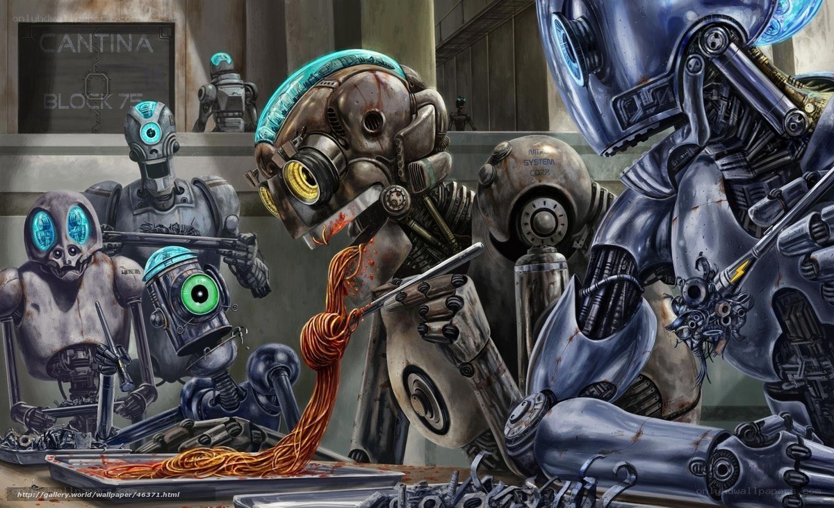 Robots eating spaghetti