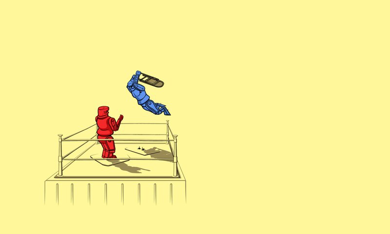 Robots Fighting in Ring — Yellow