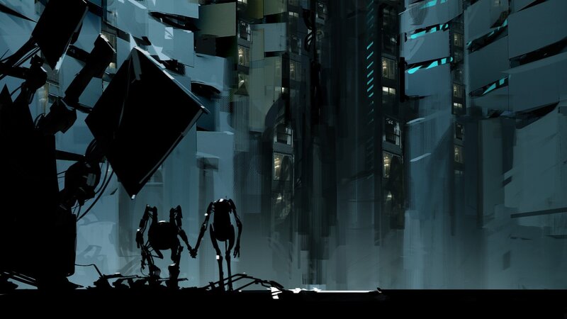 Robots Holding Hands — Blue