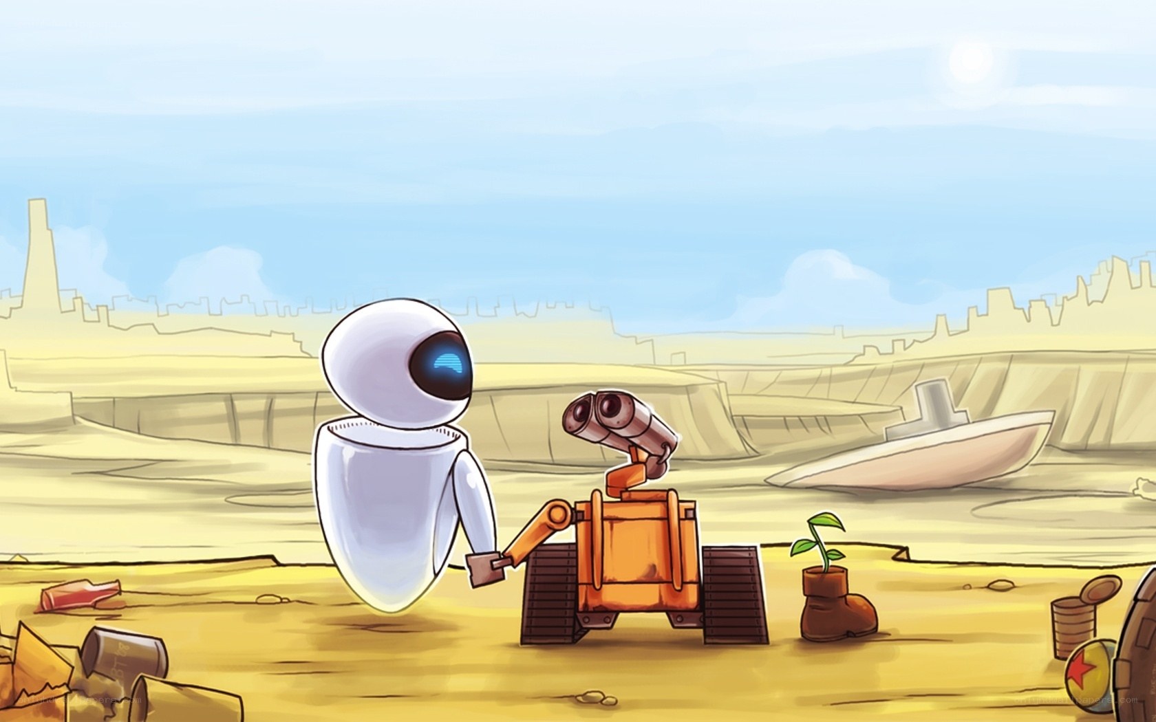 robots in a desert landscape