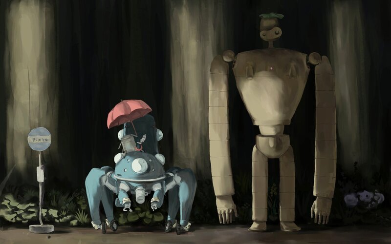 Robots in a Forest — Gray, Dramatic