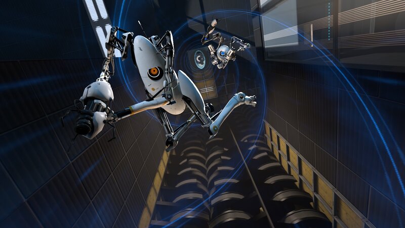 robots in a futuristic corridor