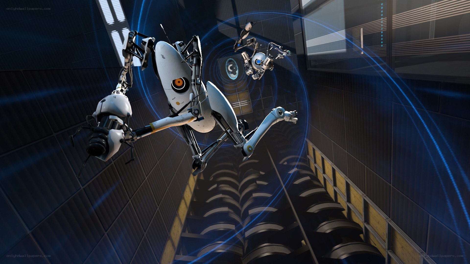 robots in a futuristic corridor