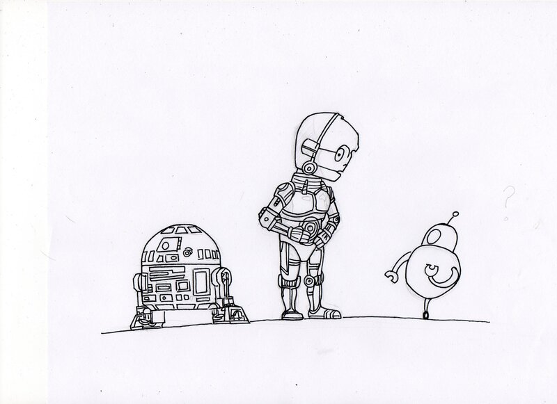 robots in a line drawing