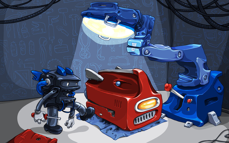 robots in a workshop
