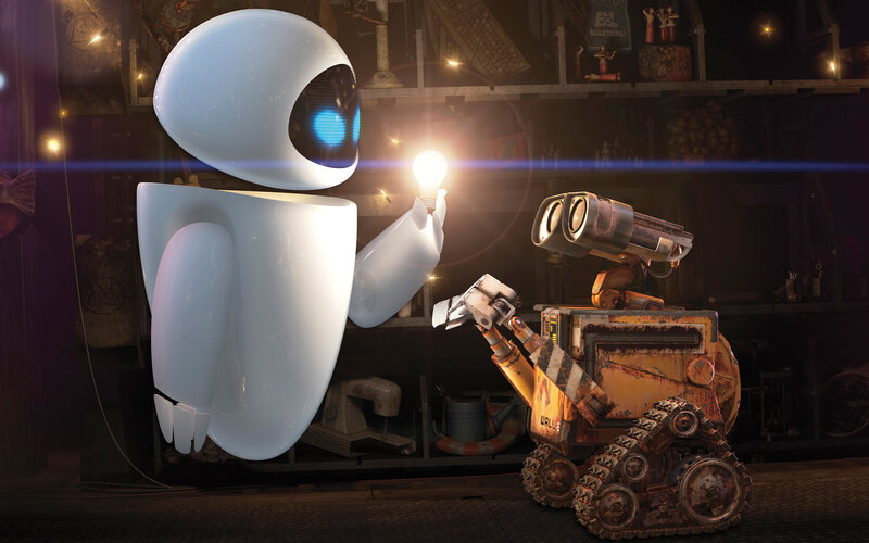 Robots in a Workshop — White, Curious, Night, 3d Render, Light Bulb, Shelves
