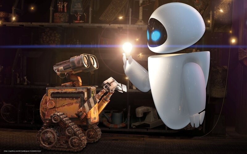 Robots in a Workshop — White, Curious, Night, 3d Render