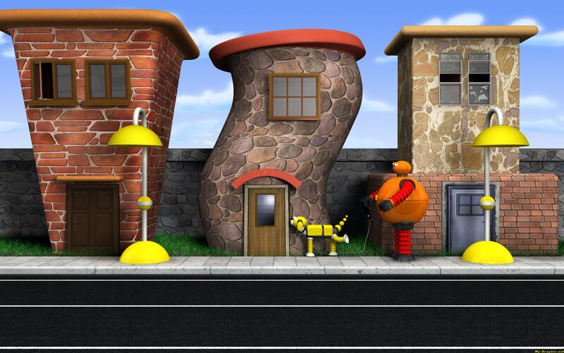 Robots in Front of Houses