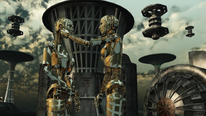 robots in futuristic city