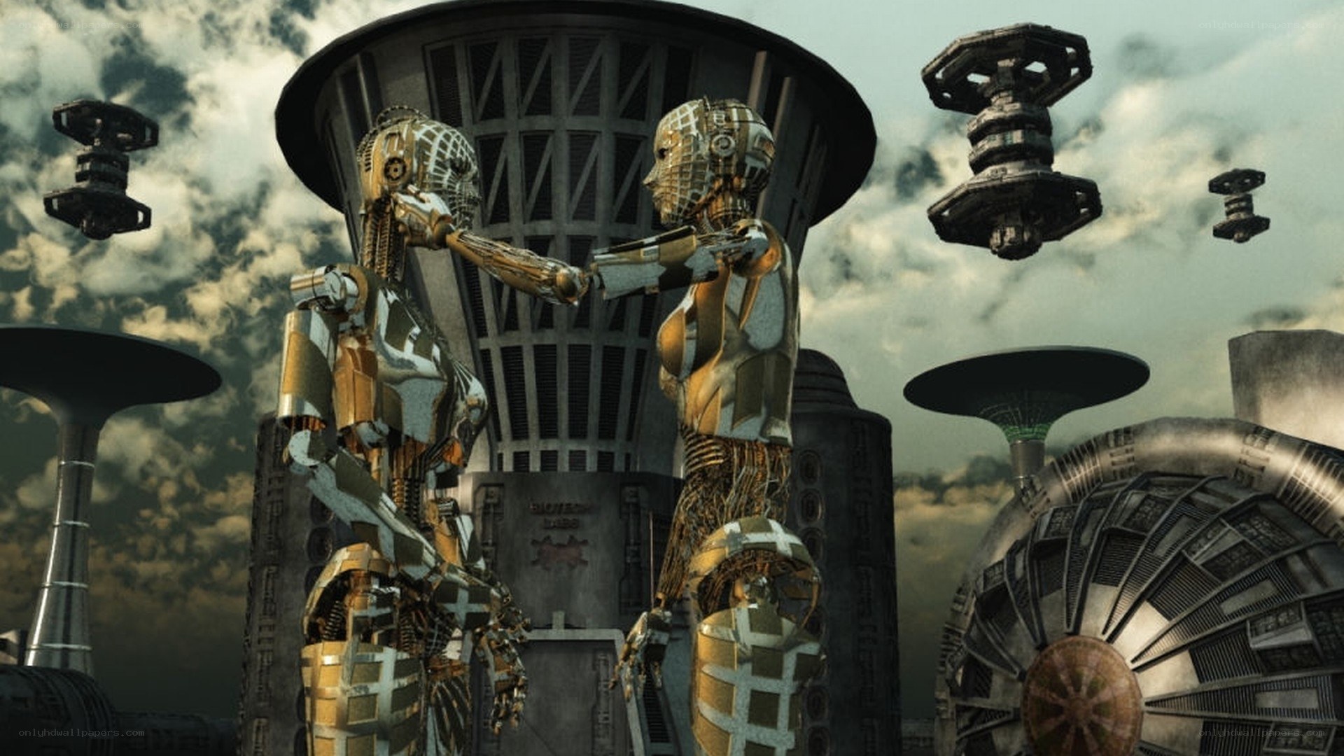 robots in futuristic city
