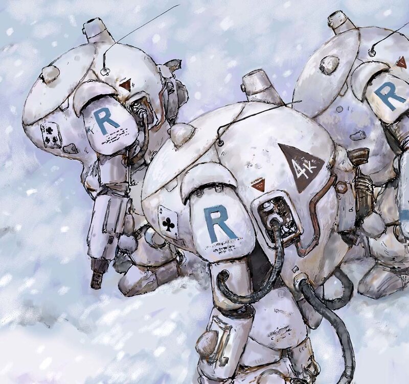 Robots in snowy landscape