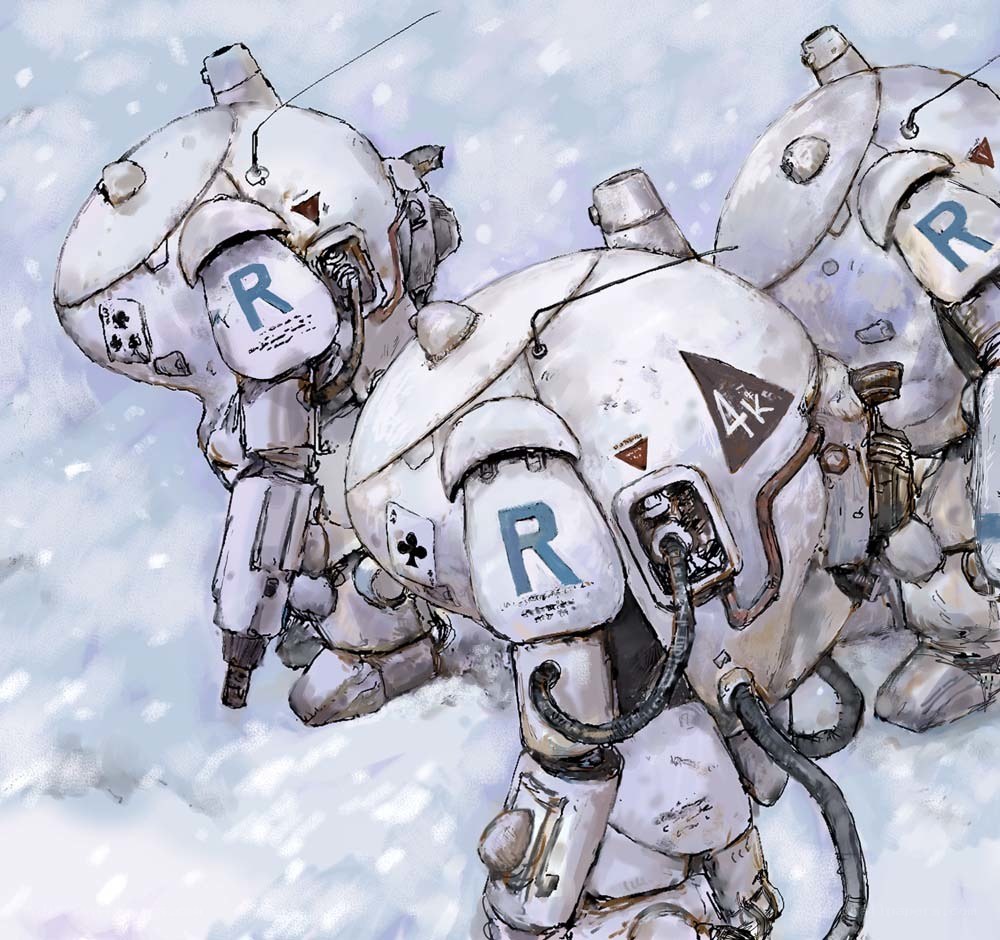 Robots in snowy landscape