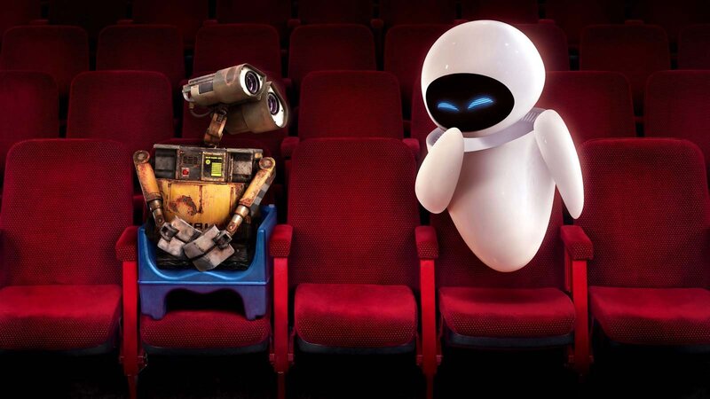 Robots in Theater Seats — Red, Calm, Night