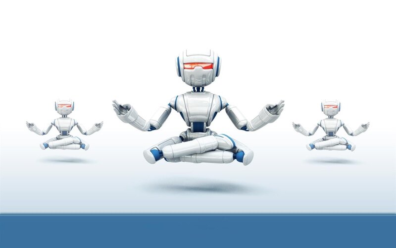 Robots Meditating — White, Serene