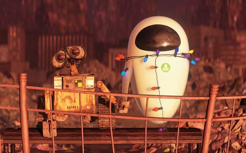 Robots on a Bench — White, Calm, Night
