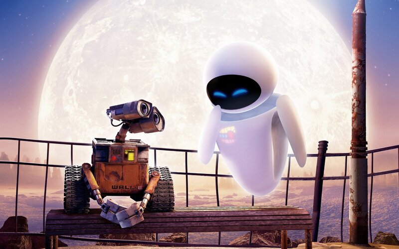 Robots on a Bench — White, Serene, Night, 3d Render