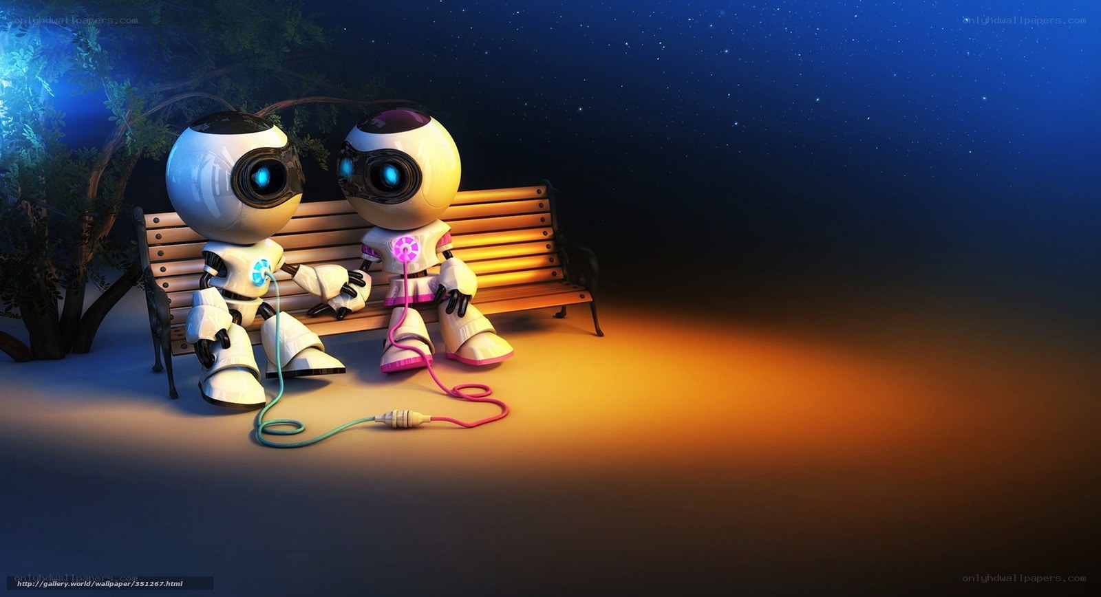 Robots on a park bench