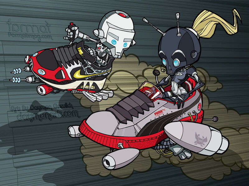 Robots on sneaker bikes