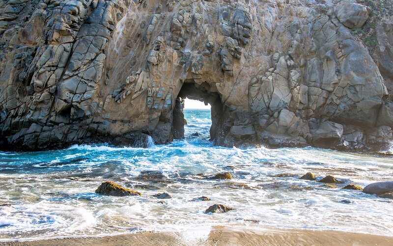 Rock Arch at Beach — Blue, Dramatic, Afternoon