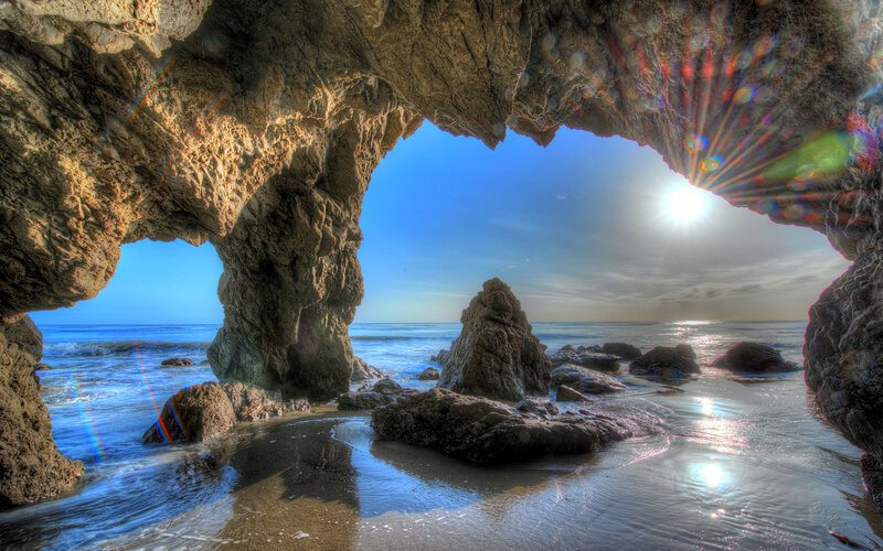 Rock Arch at Beach — Blue, Serene, Afternoon, Photograph, Ocean