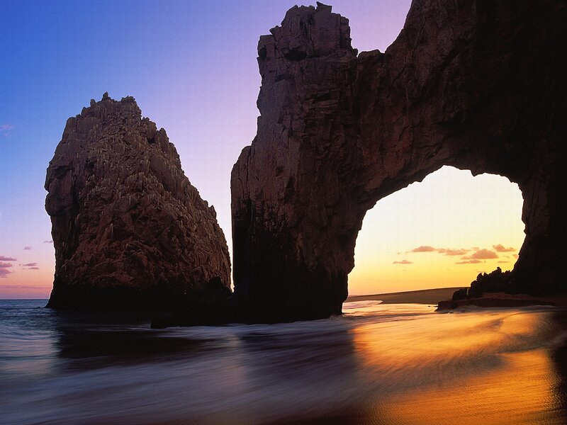 Rock Arch at Beach — Blue, Serene, Sunset