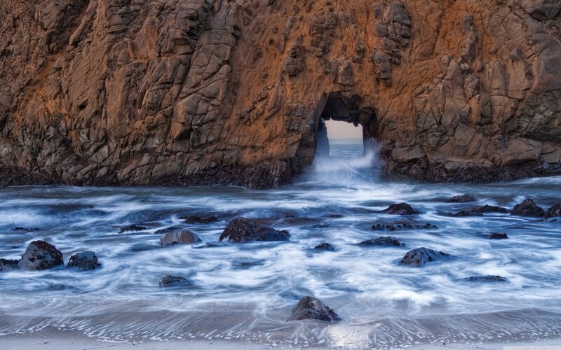 Rock Arch at Beach — Brown, Dramatic