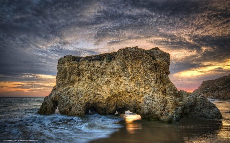 Rock Arch at Beach — Gray, Dramatic, Sunset
