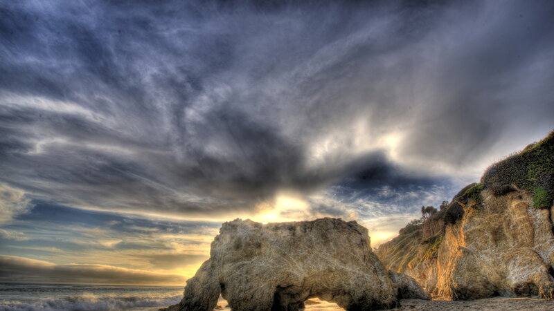Rock Arch at Beach — Gray, Dramatic