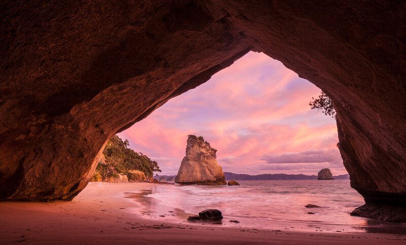 Rock Arch at Beach — Pink, Serene