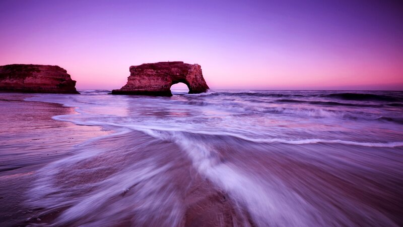 Rock Arch at Beach — Purple, Serene, Sunset