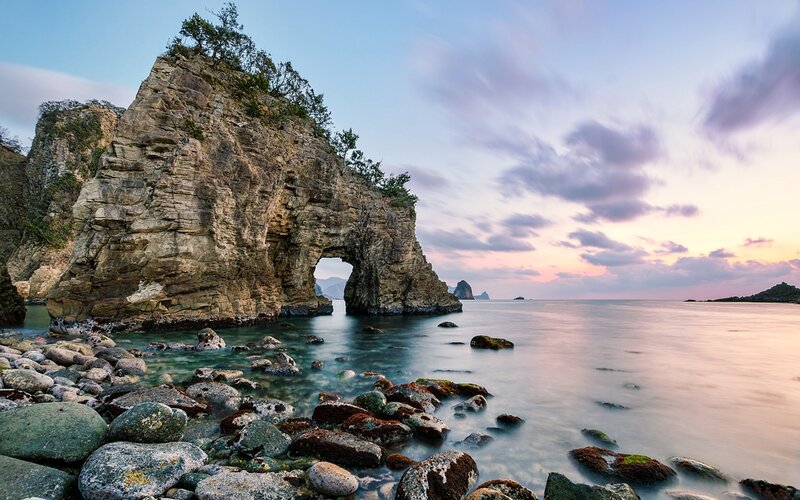 Rock Arch at Coastline — Blue, Serene