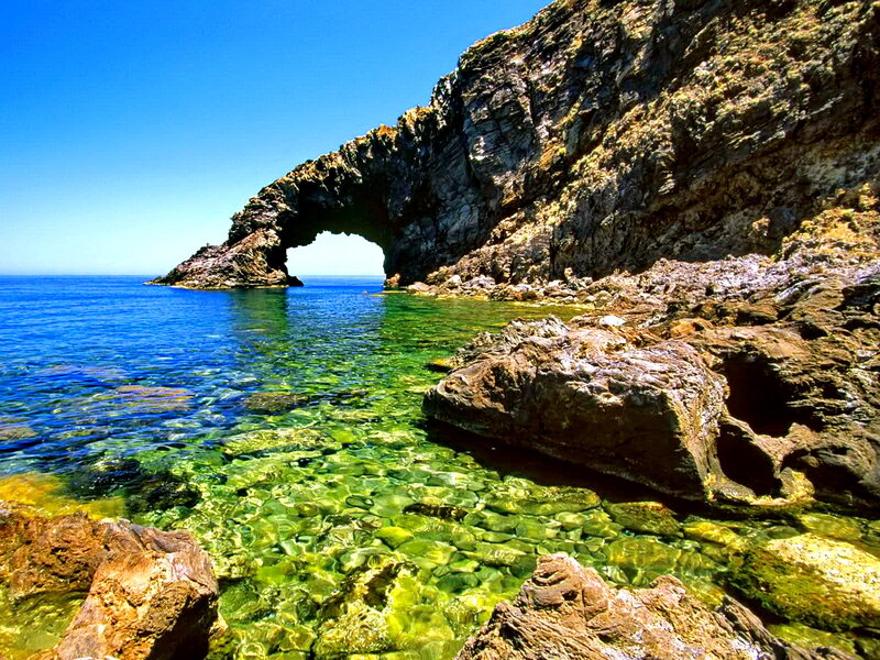 Rock Arch at Coastline — Blue